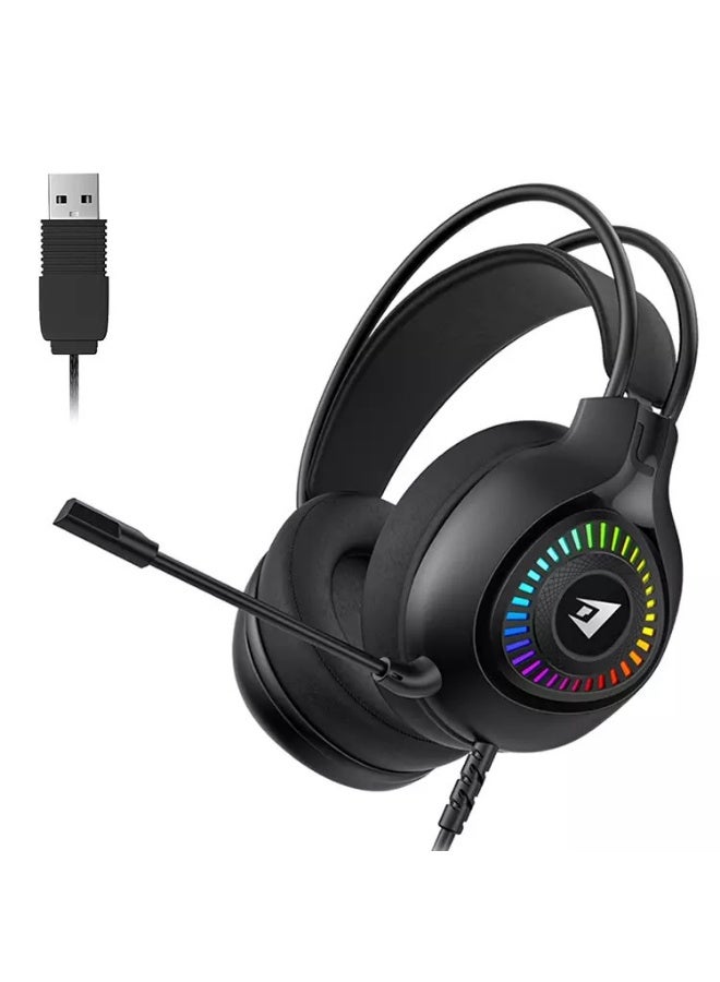 جيرتك سماعة ألعاب HG01 USB خفيفة الوزن - صوت محيطي 7.1 ومحرك 50 مم - إضاءة RGB ملونة - مريحة للعين - ميكروفون قابل للتعديل مع خاصية إلغاء الضوضاء - متوافقة مع الكمبيوتر الشخصي وPS4 | أسود - Image 1